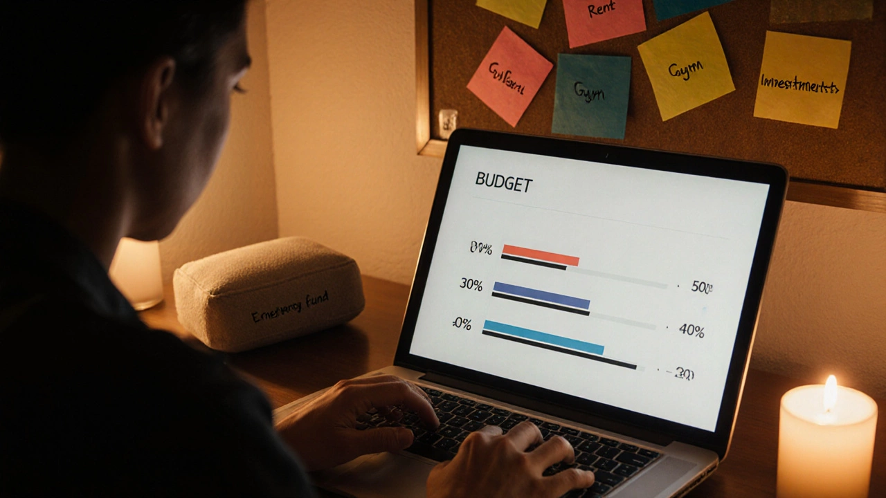 Домашний офис вечером, человек регулирует бюджетные проценты и планирует финансы.