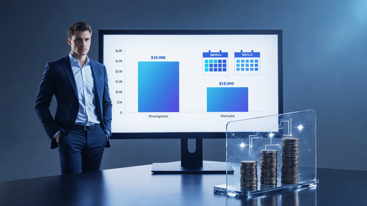 Офисный сотрудник сравнивает доход от одного большого вклада и нескольких меньших.