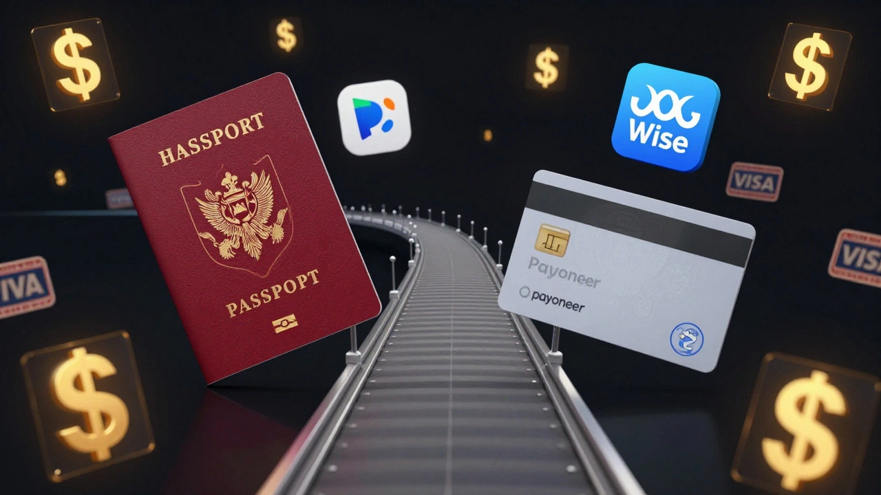 Цифровой мост между российским паспортом и американской банковской картой с логотипами сервисов