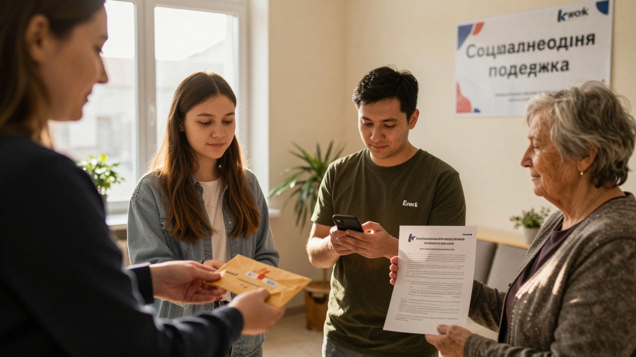 Люди получают социальную помощь и фриланс-заказы в общественном центре.