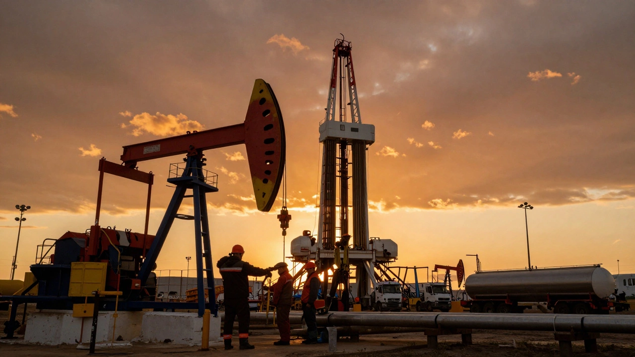 Нефтяные вышки Сибири на закате