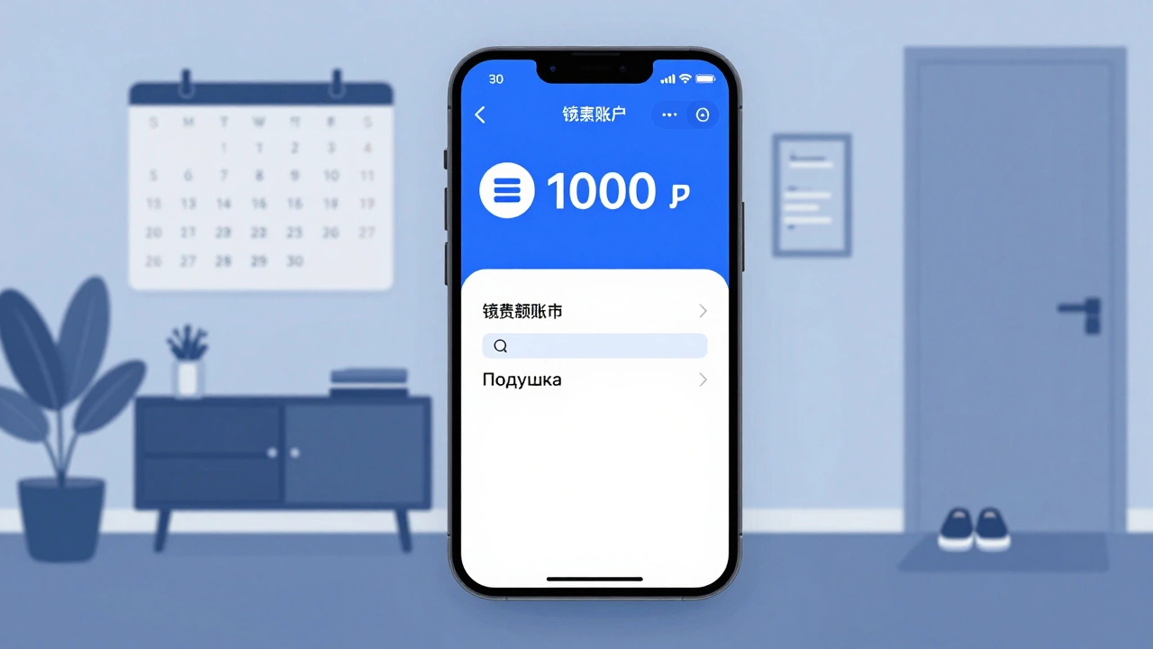 Смартфон показывает автоматический перевод денег на отдельный счёт сбережений в банковском приложении.