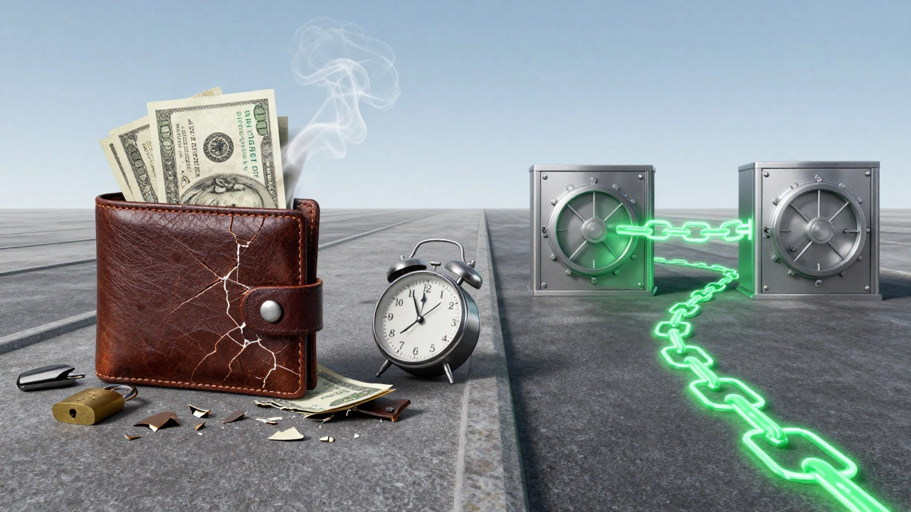 Два пути: рассыпающиеся наличные и светящийся цифровой след транзакции между защищенными хранилищами.