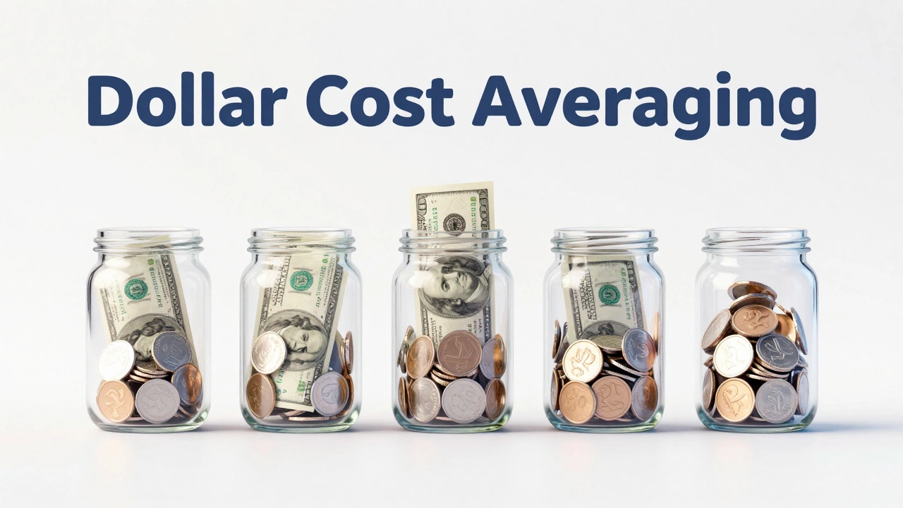 Стеклянные банки с долларами и рублями, символизирующие метод усреднения