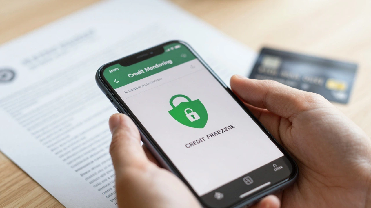 Рука держит смартфон с иконкой защиты данных на фоне документов